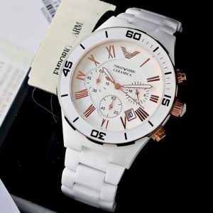 Armani Ceramica-style white ceramic chronograph watch