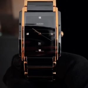 Integral-style Black Ceramic & Gold Rectangular Watch